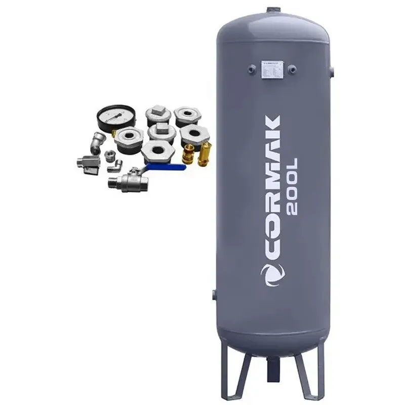 Verticale drukvat voor perslucht voor compressor, 11 bar, 200 l + toebehoren