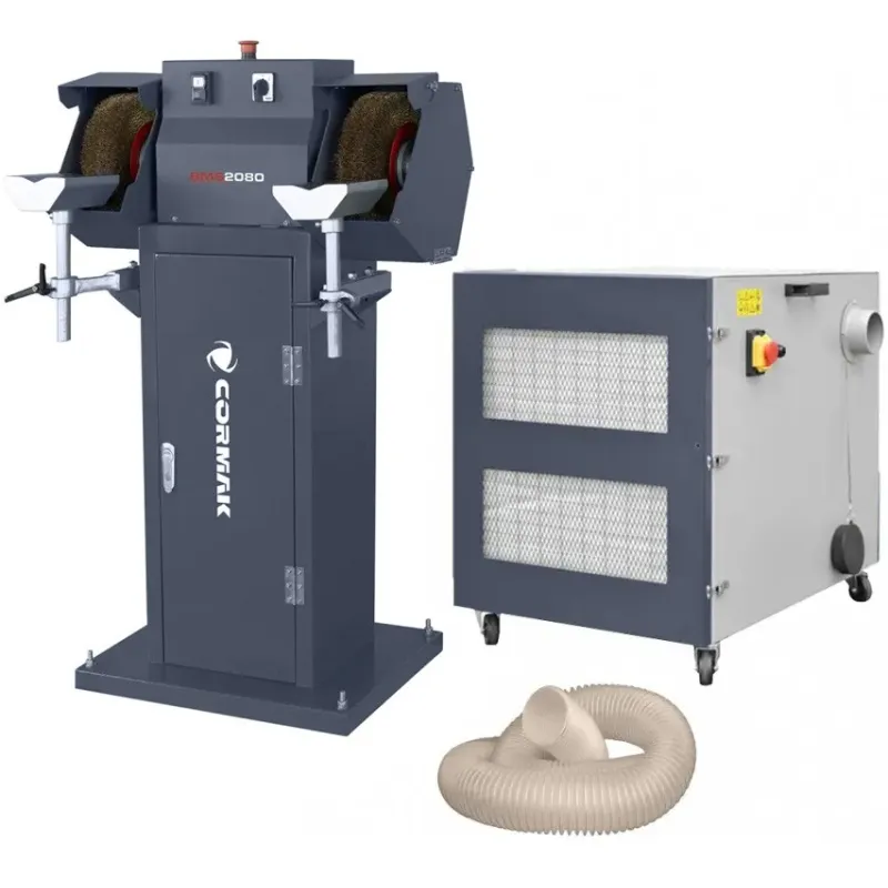 Professional Double-Wheel Brush Grinder CORMAK BMS2080 with Stand and Metal Chip Extractor MDC1500 400V