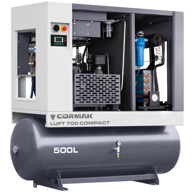 Screw Air Compressor CORMAK LUFT 700 COMPACT 5.5kW 650L/min with Air Dryer and 500L Air Tank | CORMAK