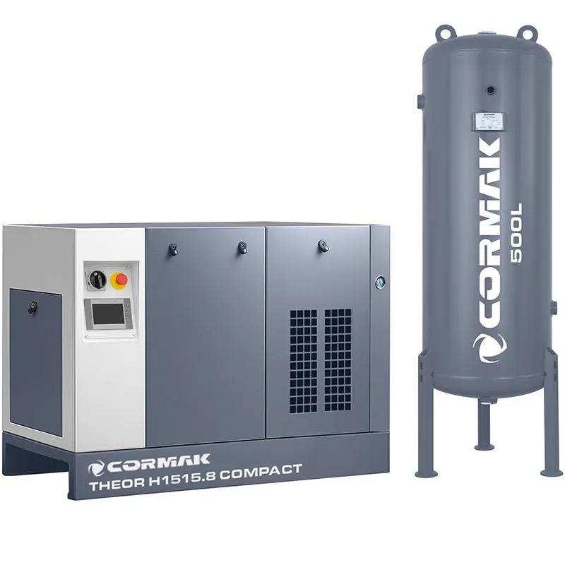 Hogedrukcompressor, schroefcompressor 15 kW, 15,8 bar, COMPACT, met droger en 500 l-tank, voor FIBER-lasersnijmachines