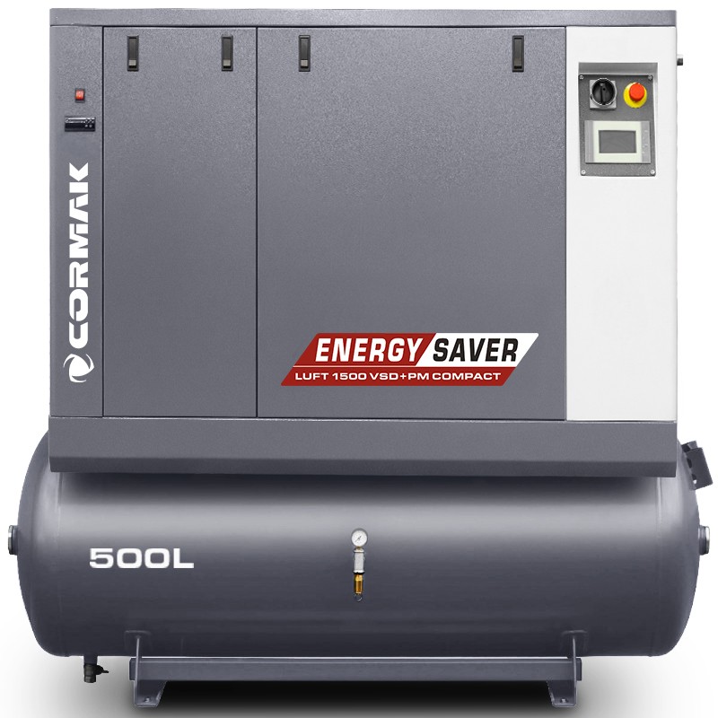 Screw Compressor CORMAK LUFT 1500 VSD+PM COMPACT 11kW with Dryer and 500L Tank | CORMAK