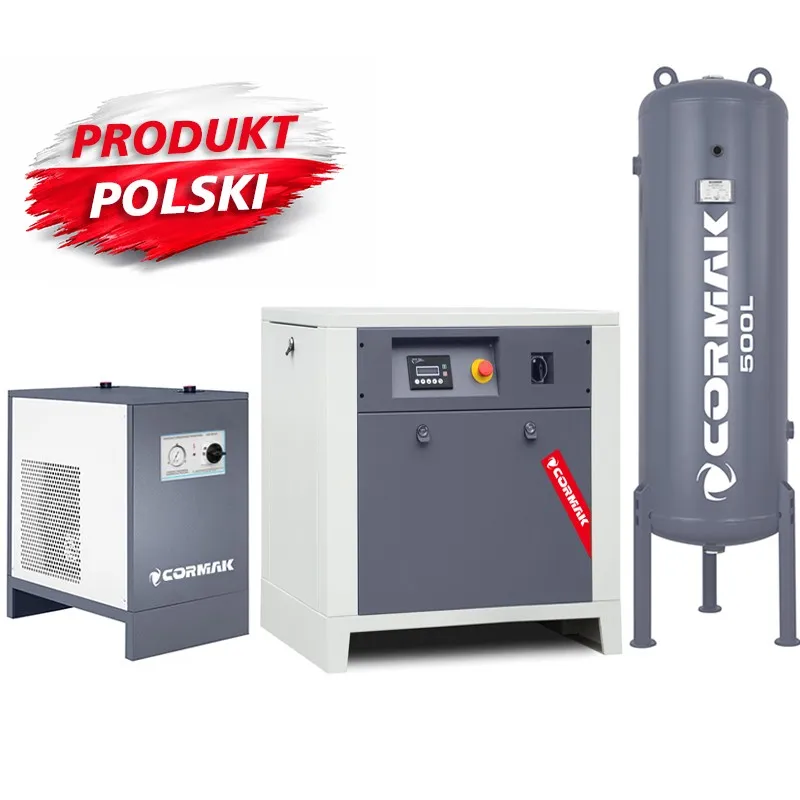 LUFT 700-schroefcompressor – 5,5 kW – 650 l/min. + N10S-koeldroger + verticale persluchtfles van 500 l