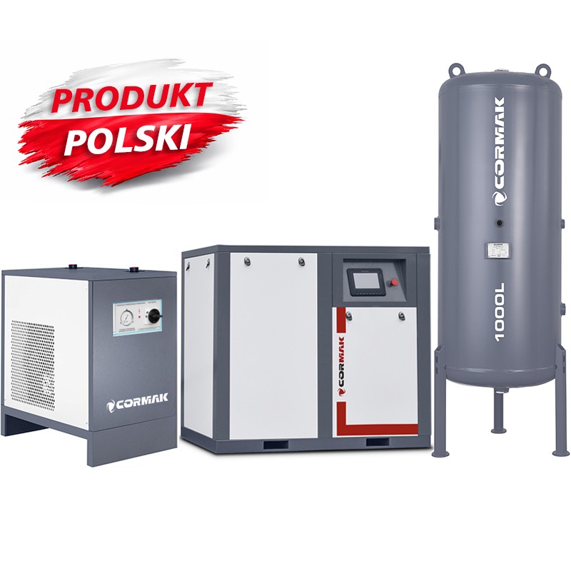 Screw Compressor Set CORMAK THEOR 50 INVERTER – 37kW – 7000L/min with CORMAK IZBERG N50S Air Dryer and 1000L Vertical Air Tank
