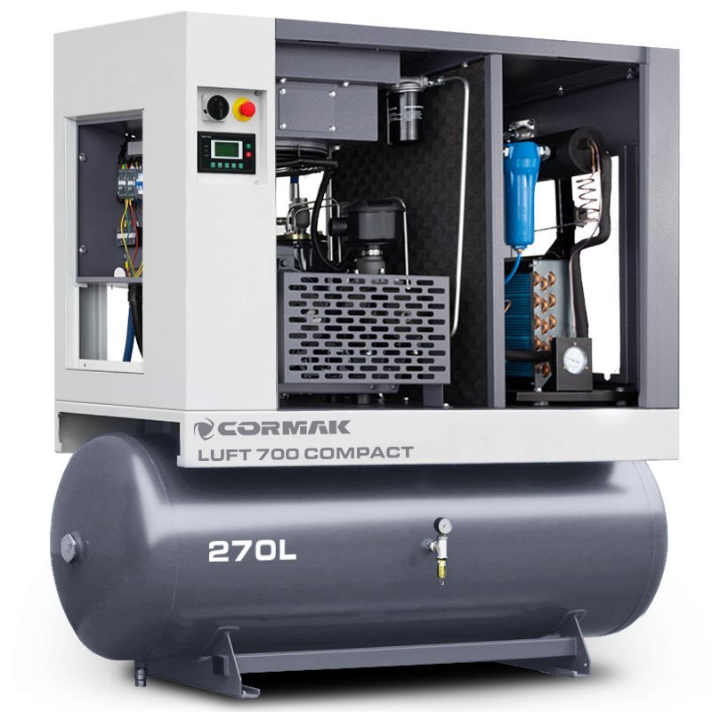 Screw Air Compressor CORMAK LUFT 700 COMPACT 5.5kW 650L/min with Air Dryer and 270L Tank | CORMAK