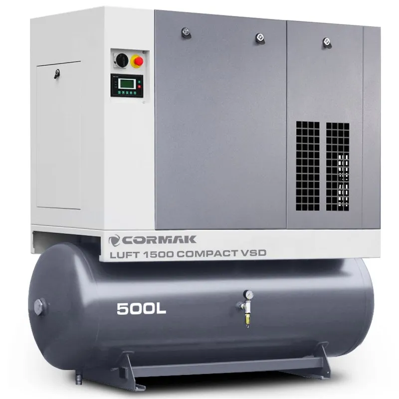 Schroefcompressor met ontvochtiger, VSD-frequentieregelaar en een tank van 500 l – LUFT 1500 COMPACT 11 kW – 1580 l/min