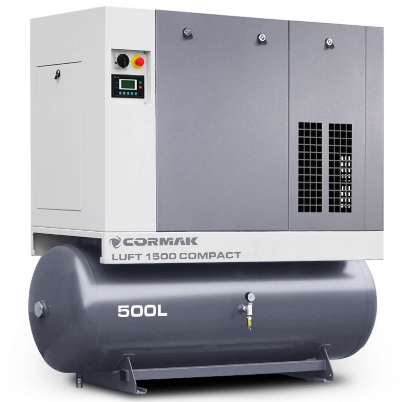 Screw Air Compressor CORMAK LUFT 1500 COMPACT 11kW 1580L/min with Air Dryer and 500L Air Tank | CORMAK